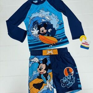 Disney Surf Micke 2 piece set Bathing Suit Swim Trunks Long sleeve Rashguard